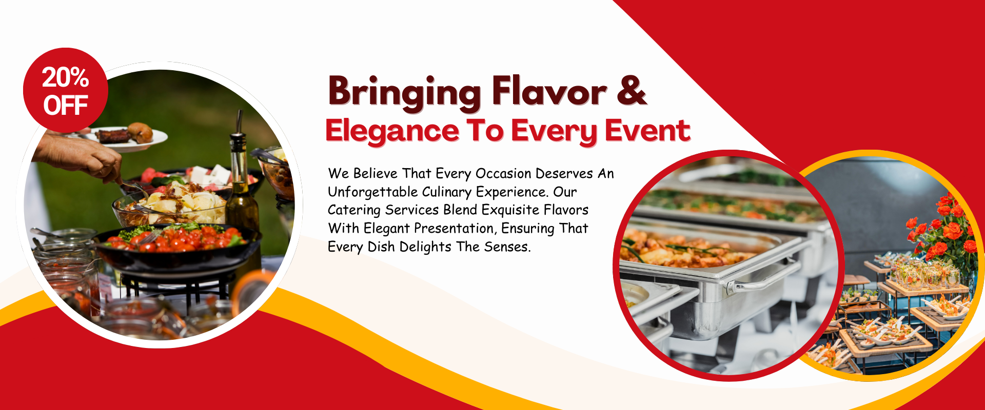 Red and White Modern Catering Services Outdoor Banner (1920 x 800 px)